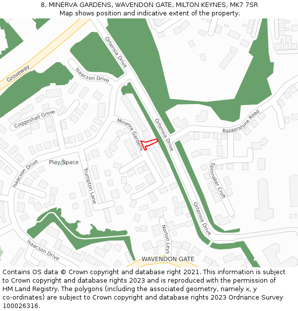 8, MINERVA GARDENS, WAVENDON GATE, MILTON KEYNES, MK7 7SR: Location map and indicative extent of plot