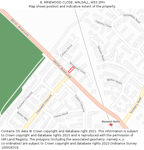 8, MINEWOOD CLOSE, WALSALL, WS3 2PN: Location map and indicative extent of plot
