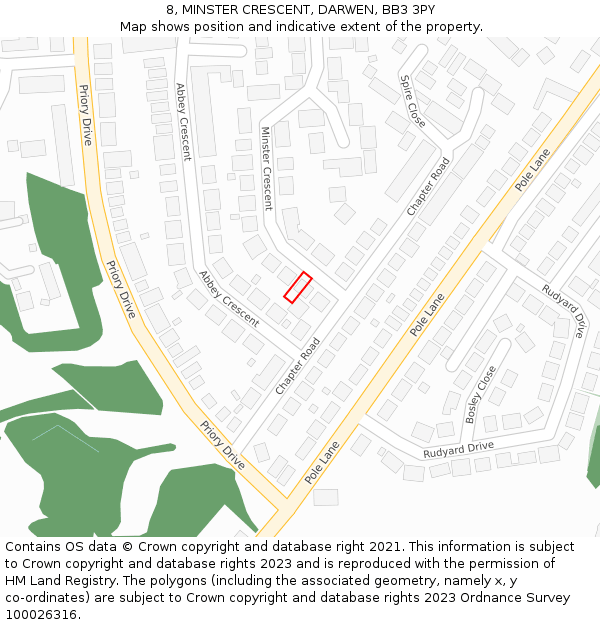 8, MINSTER CRESCENT, DARWEN, BB3 3PY: Location map and indicative extent of plot