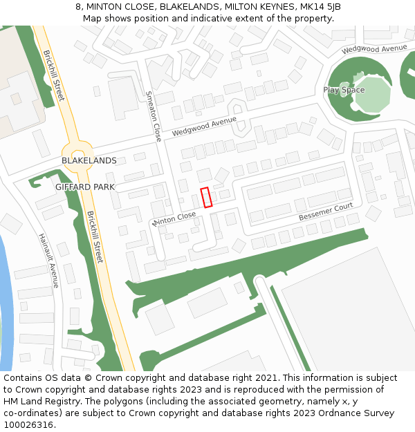 8, MINTON CLOSE, BLAKELANDS, MILTON KEYNES, MK14 5JB: Location map and indicative extent of plot