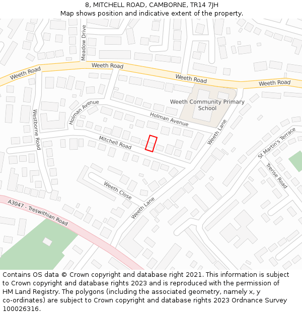 8, MITCHELL ROAD, CAMBORNE, TR14 7JH: Location map and indicative extent of plot