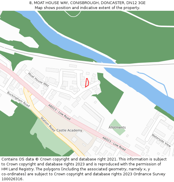 8, MOAT HOUSE WAY, CONISBROUGH, DONCASTER, DN12 3GE: Location map and indicative extent of plot