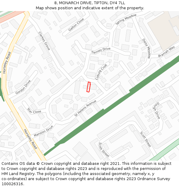 8, MONARCH DRIVE, TIPTON, DY4 7LL: Location map and indicative extent of plot