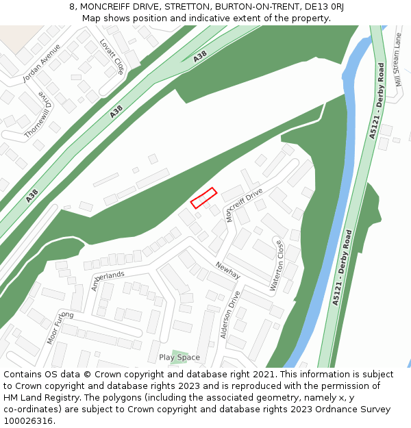 8, MONCREIFF DRIVE, STRETTON, BURTON-ON-TRENT, DE13 0RJ: Location map and indicative extent of plot