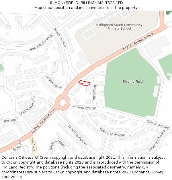 8, MONKSFIELD, BILLINGHAM, TS23 1FD: Location map and indicative extent of plot