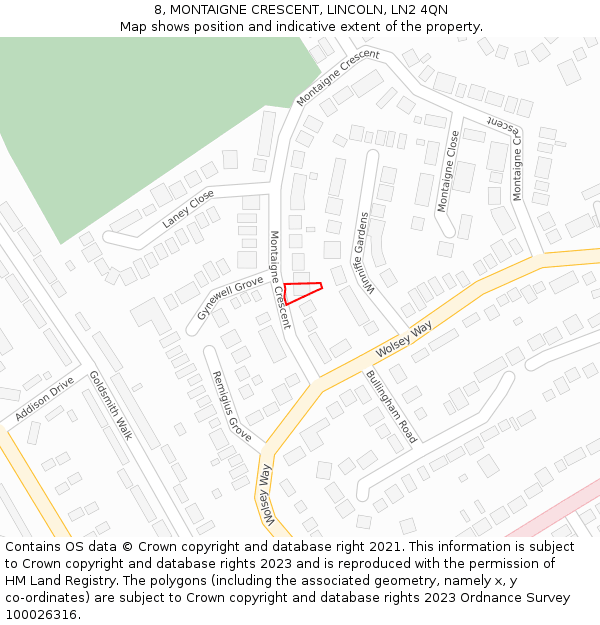 8, MONTAIGNE CRESCENT, LINCOLN, LN2 4QN: Location map and indicative extent of plot