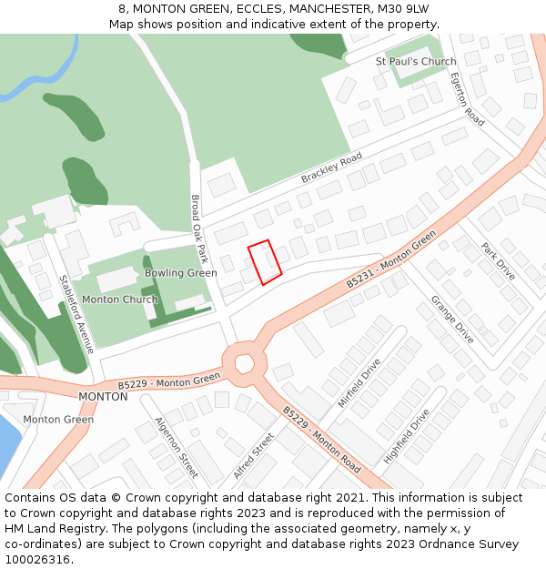 8, MONTON GREEN, ECCLES, MANCHESTER, M30 9LW: Location map and indicative extent of plot