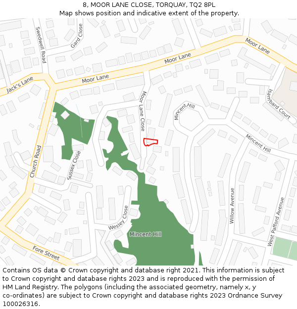 8, MOOR LANE CLOSE, TORQUAY, TQ2 8PL: Location map and indicative extent of plot