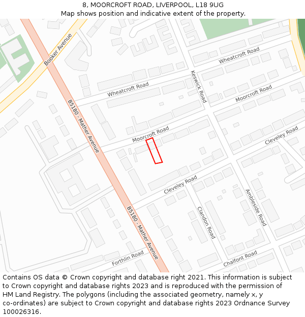 8, MOORCROFT ROAD, LIVERPOOL, L18 9UG: Location map and indicative extent of plot