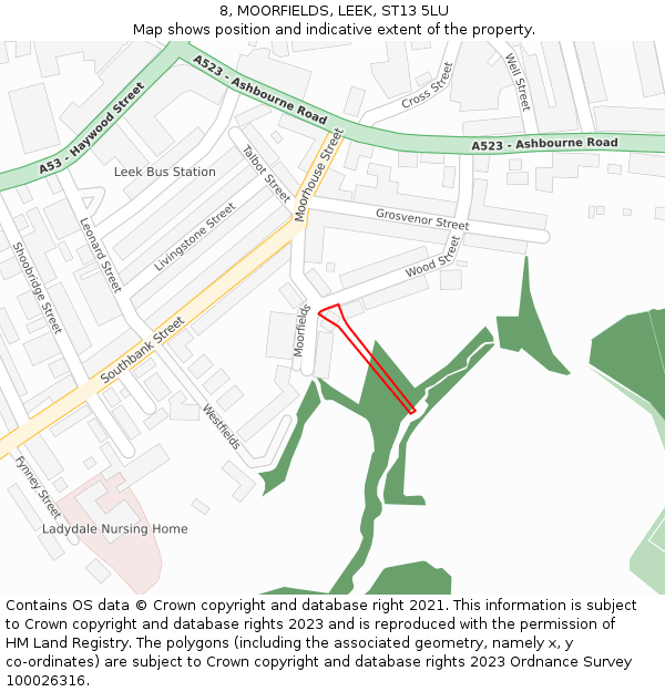 8, MOORFIELDS, LEEK, ST13 5LU: Location map and indicative extent of plot