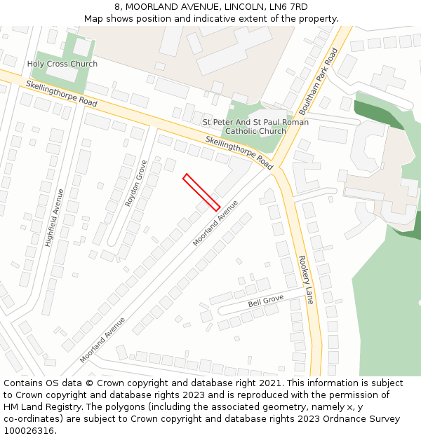 8, MOORLAND AVENUE, LINCOLN, LN6 7RD: Location map and indicative extent of plot