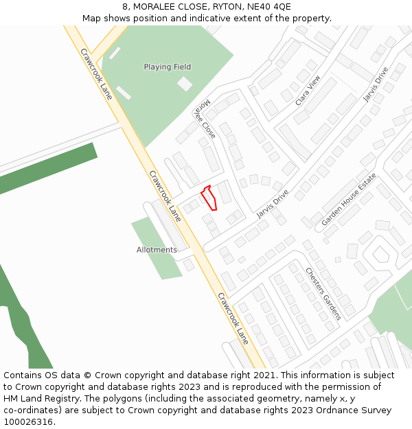 8, MORALEE CLOSE, RYTON, NE40 4QE: Location map and indicative extent of plot