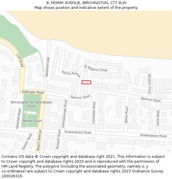 8, MORAY AVENUE, BIRCHINGTON, CT7 9UN: Location map and indicative extent of plot