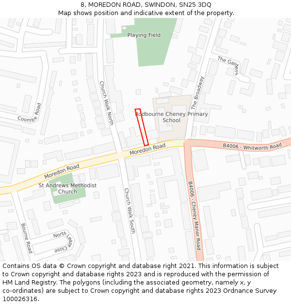 8, MOREDON ROAD, SWINDON, SN25 3DQ: Location map and indicative extent of plot