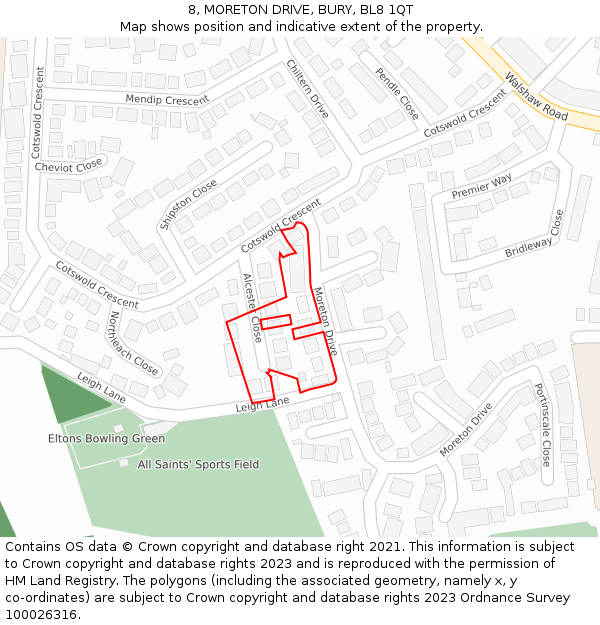 8, MORETON DRIVE, BURY, BL8 1QT: Location map and indicative extent of plot