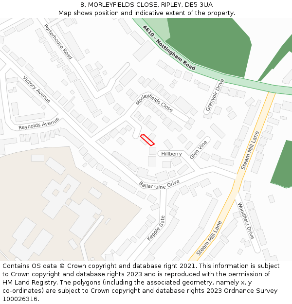 8, MORLEYFIELDS CLOSE, RIPLEY, DE5 3UA: Location map and indicative extent of plot