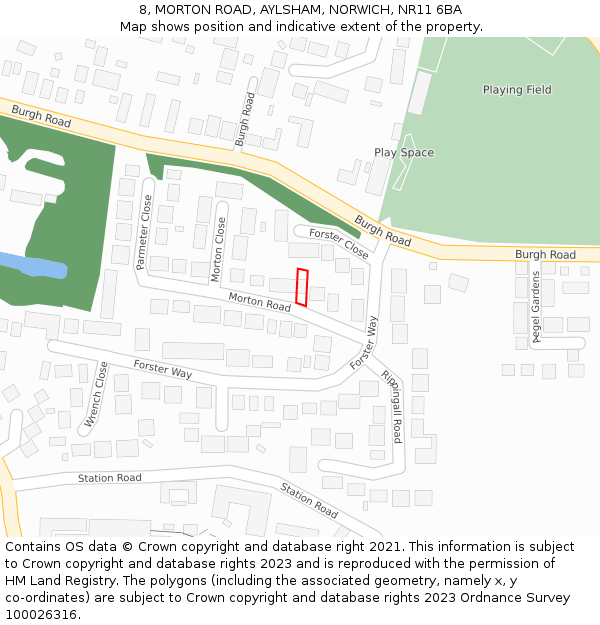 8, MORTON ROAD, AYLSHAM, NORWICH, NR11 6BA: Location map and indicative extent of plot