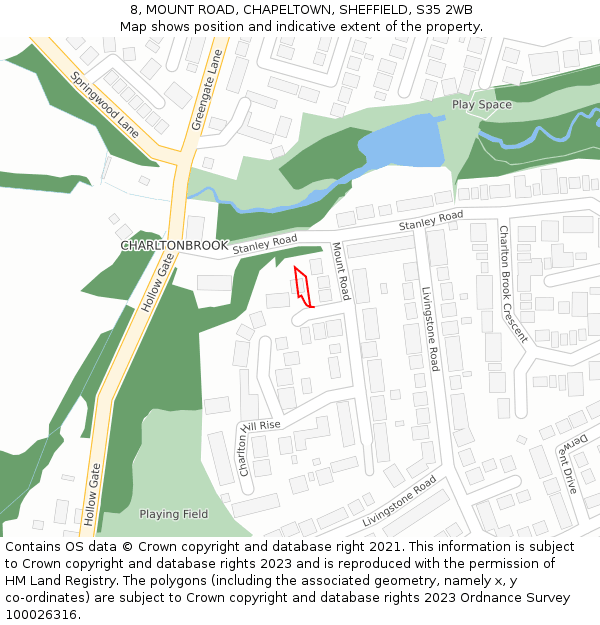 8, MOUNT ROAD, CHAPELTOWN, SHEFFIELD, S35 2WB: Location map and indicative extent of plot