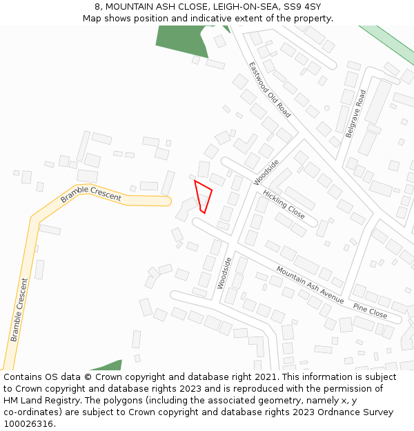 8, MOUNTAIN ASH CLOSE, LEIGH-ON-SEA, SS9 4SY: Location map and indicative extent of plot