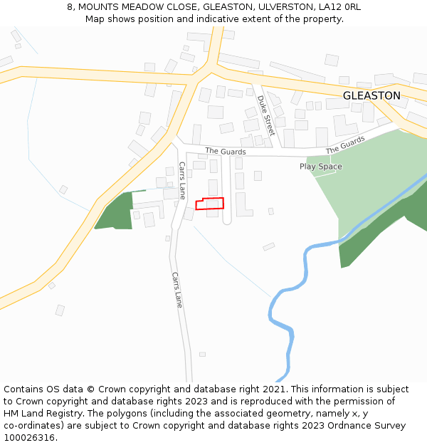 8, MOUNTS MEADOW CLOSE, GLEASTON, ULVERSTON, LA12 0RL: Location map and indicative extent of plot