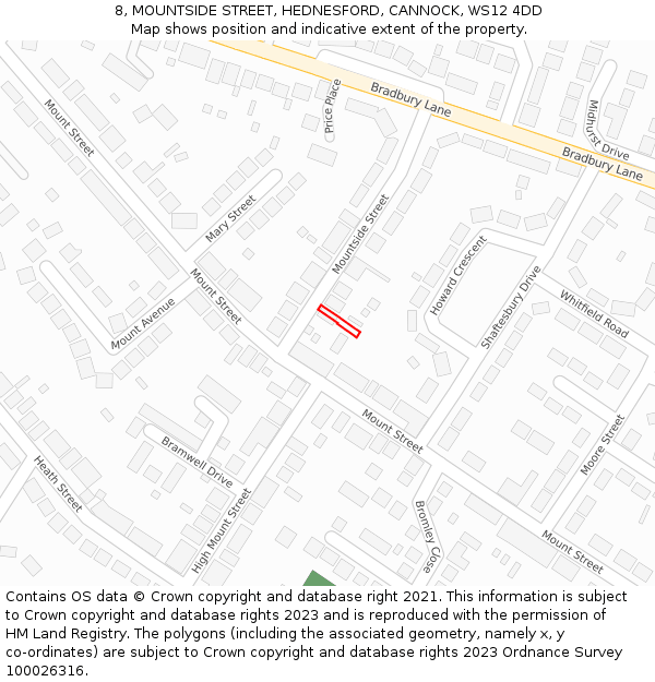 8, MOUNTSIDE STREET, HEDNESFORD, CANNOCK, WS12 4DD: Location map and indicative extent of plot