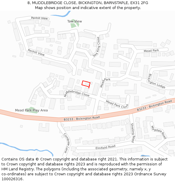 8, MUDDLEBRIDGE CLOSE, BICKINGTON, BARNSTAPLE, EX31 2FG: Location map and indicative extent of plot