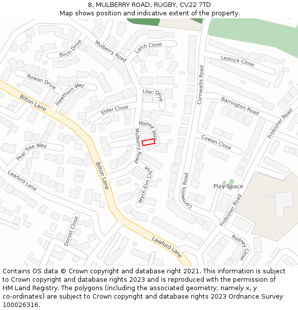 8, MULBERRY ROAD, RUGBY, CV22 7TD: Location map and indicative extent of plot