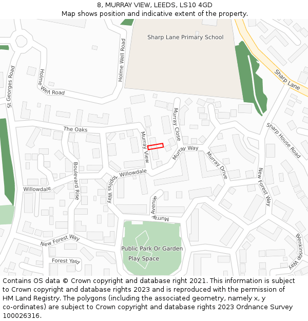 8, MURRAY VIEW, LEEDS, LS10 4GD: Location map and indicative extent of plot