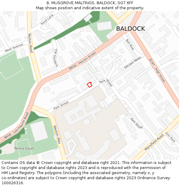 8, MUSGROVE MALTINGS, BALDOCK, SG7 6FF: Location map and indicative extent of plot