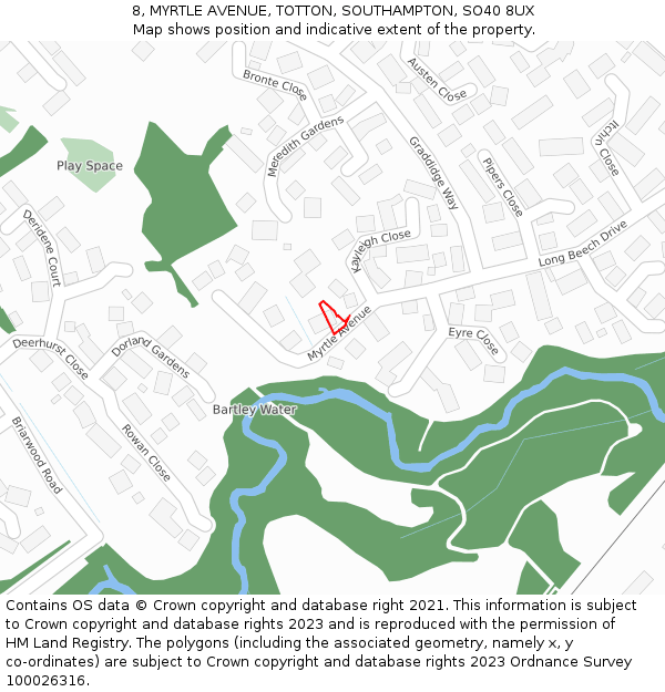 8, MYRTLE AVENUE, TOTTON, SOUTHAMPTON, SO40 8UX: Location map and indicative extent of plot