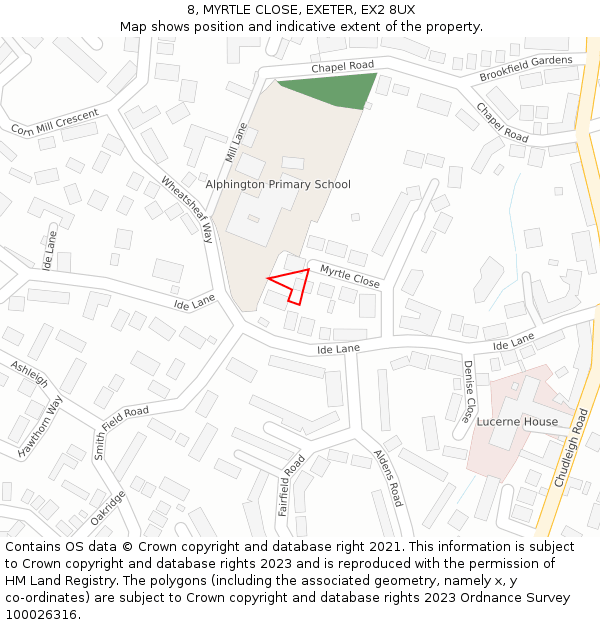 8, MYRTLE CLOSE, EXETER, EX2 8UX: Location map and indicative extent of plot