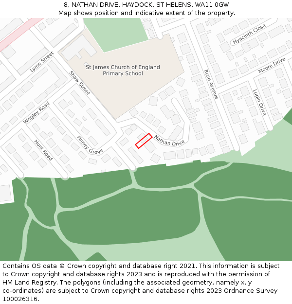 8, NATHAN DRIVE, HAYDOCK, ST HELENS, WA11 0GW: Location map and indicative extent of plot