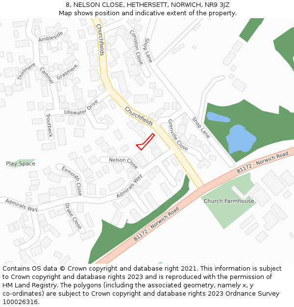 8, NELSON CLOSE, HETHERSETT, NORWICH, NR9 3JZ: Location map and indicative extent of plot