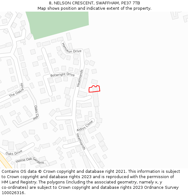 8, NELSON CRESCENT, SWAFFHAM, PE37 7TB: Location map and indicative extent of plot