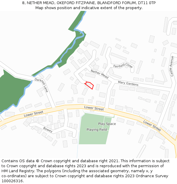 8, NETHER MEAD, OKEFORD FITZPAINE, BLANDFORD FORUM, DT11 0TP: Location map and indicative extent of plot