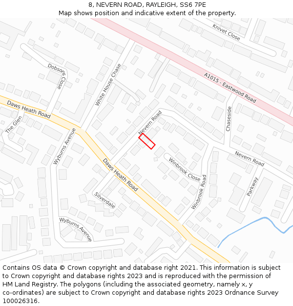 8, NEVERN ROAD, RAYLEIGH, SS6 7PE: Location map and indicative extent of plot