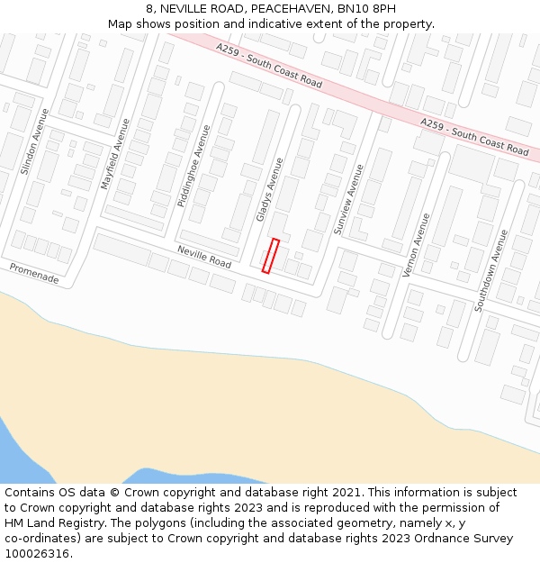 8, NEVILLE ROAD, PEACEHAVEN, BN10 8PH: Location map and indicative extent of plot