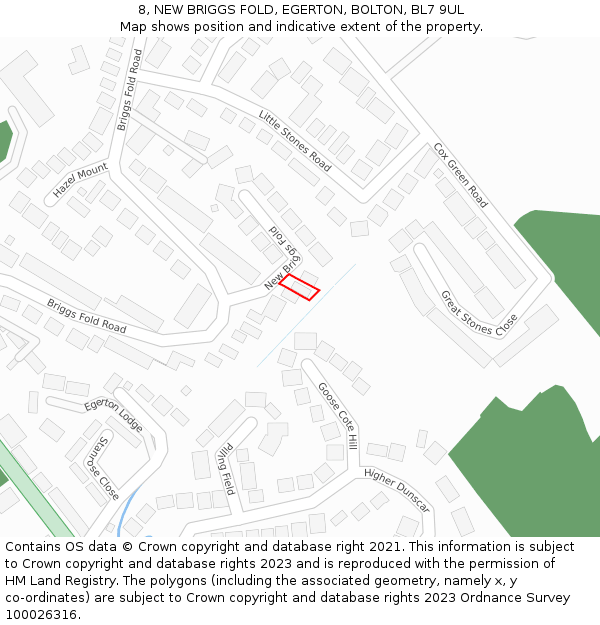 8, NEW BRIGGS FOLD, EGERTON, BOLTON, BL7 9UL: Location map and indicative extent of plot