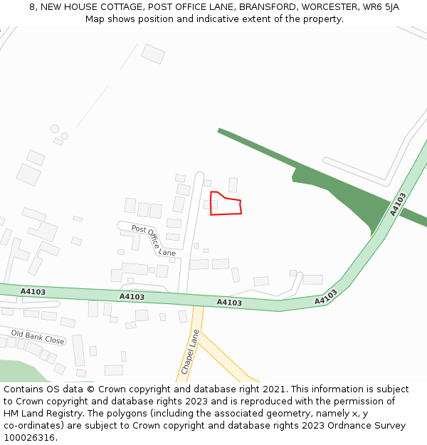 8, NEW HOUSE COTTAGE, POST OFFICE LANE, BRANSFORD, WORCESTER, WR6 5JA: Location map and indicative extent of plot