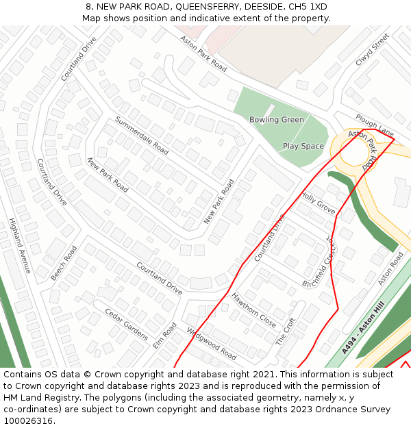 8, NEW PARK ROAD, QUEENSFERRY, DEESIDE, CH5 1XD: Location map and indicative extent of plot