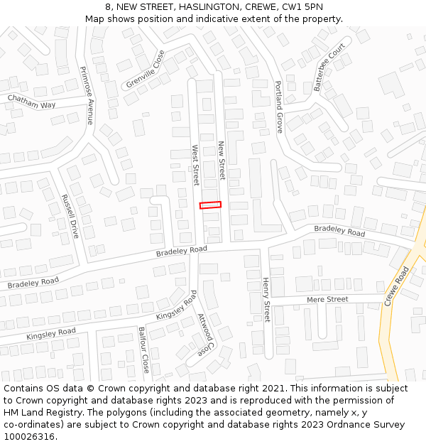 8, NEW STREET, HASLINGTON, CREWE, CW1 5PN: Location map and indicative extent of plot