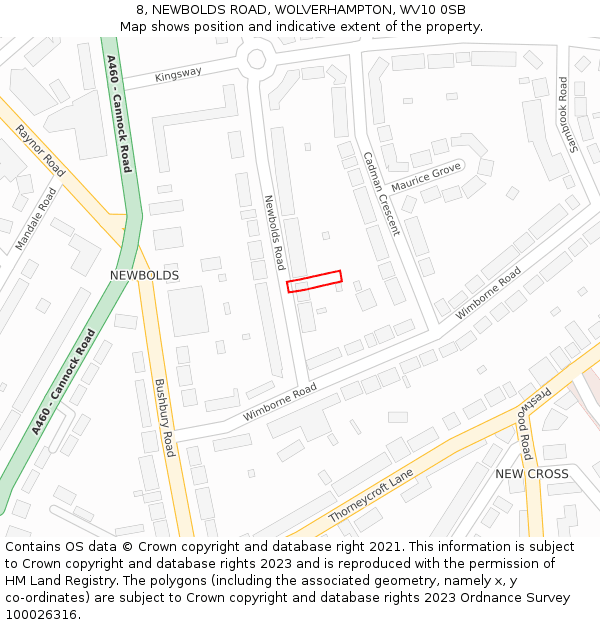 8, NEWBOLDS ROAD, WOLVERHAMPTON, WV10 0SB: Location map and indicative extent of plot