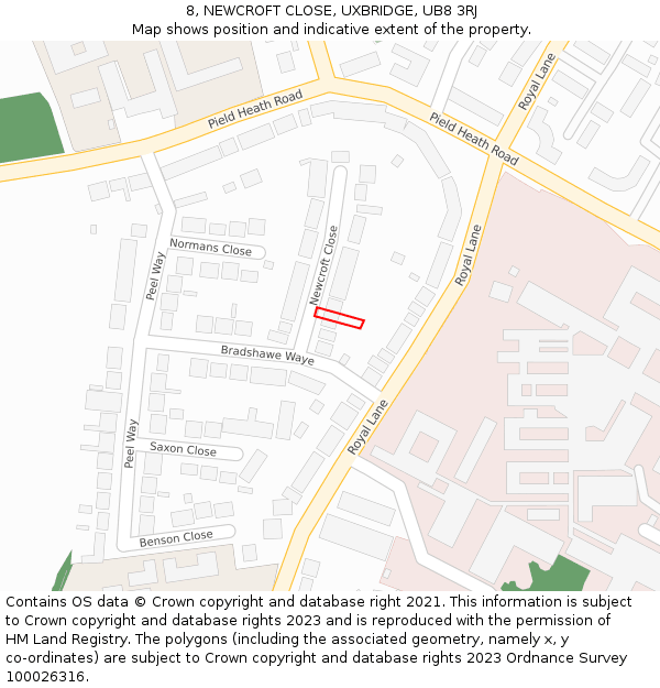 8, NEWCROFT CLOSE, UXBRIDGE, UB8 3RJ: Location map and indicative extent of plot