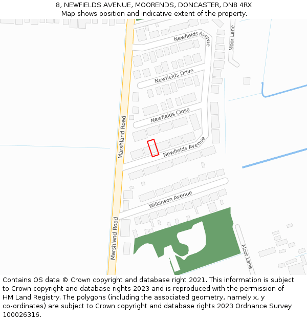 8, NEWFIELDS AVENUE, MOORENDS, DONCASTER, DN8 4RX: Location map and indicative extent of plot