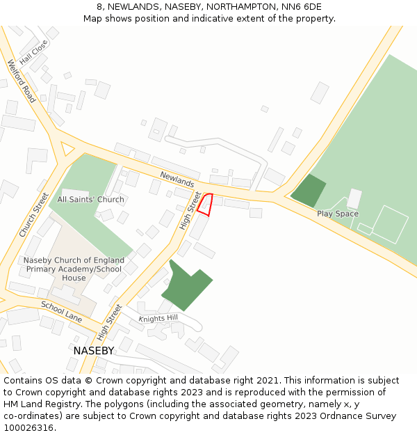 8, NEWLANDS, NASEBY, NORTHAMPTON, NN6 6DE: Location map and indicative extent of plot