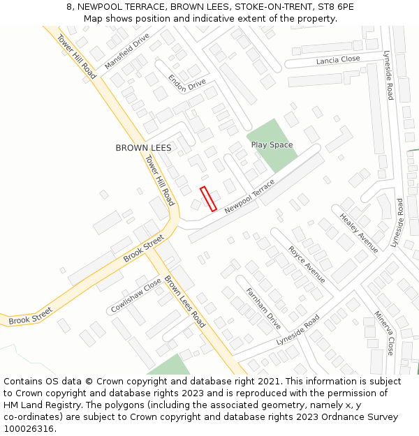 8, NEWPOOL TERRACE, BROWN LEES, STOKE-ON-TRENT, ST8 6PE: Location map and indicative extent of plot