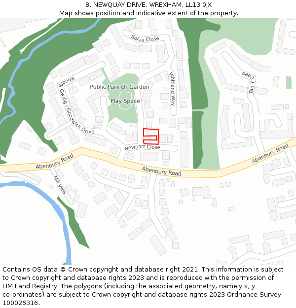 8, NEWQUAY DRIVE, WREXHAM, LL13 0JX: Location map and indicative extent of plot