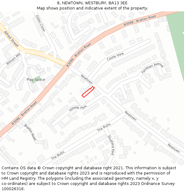 8, NEWTOWN, WESTBURY, BA13 3EE: Location map and indicative extent of plot