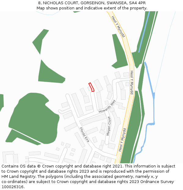 8, NICHOLAS COURT, GORSEINON, SWANSEA, SA4 4PR: Location map and indicative extent of plot