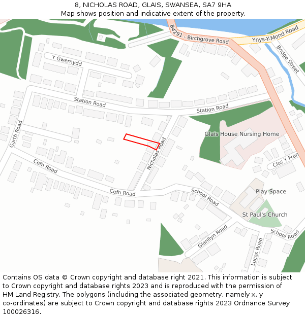 8, NICHOLAS ROAD, GLAIS, SWANSEA, SA7 9HA: Location map and indicative extent of plot